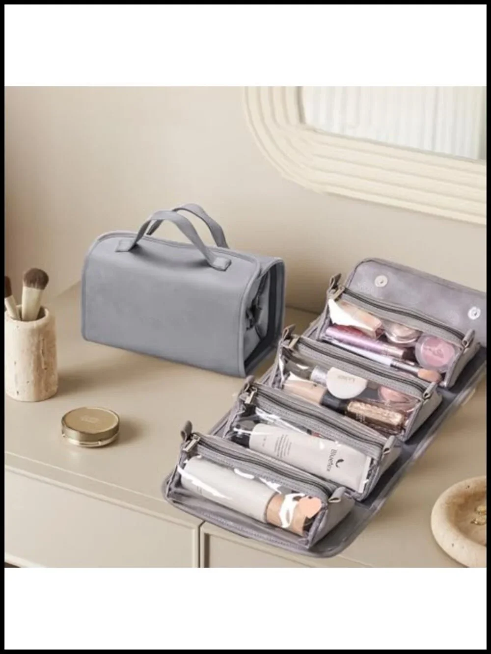 4 in 1 Foldable Travel Cosmetic Bag with Detachable Transparent Compartments -